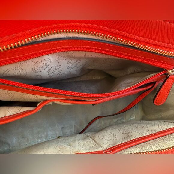 Michael Kors Red Medium Saffiano Leather Convertible Satchel Shoulder purse - Picture 14 of 16